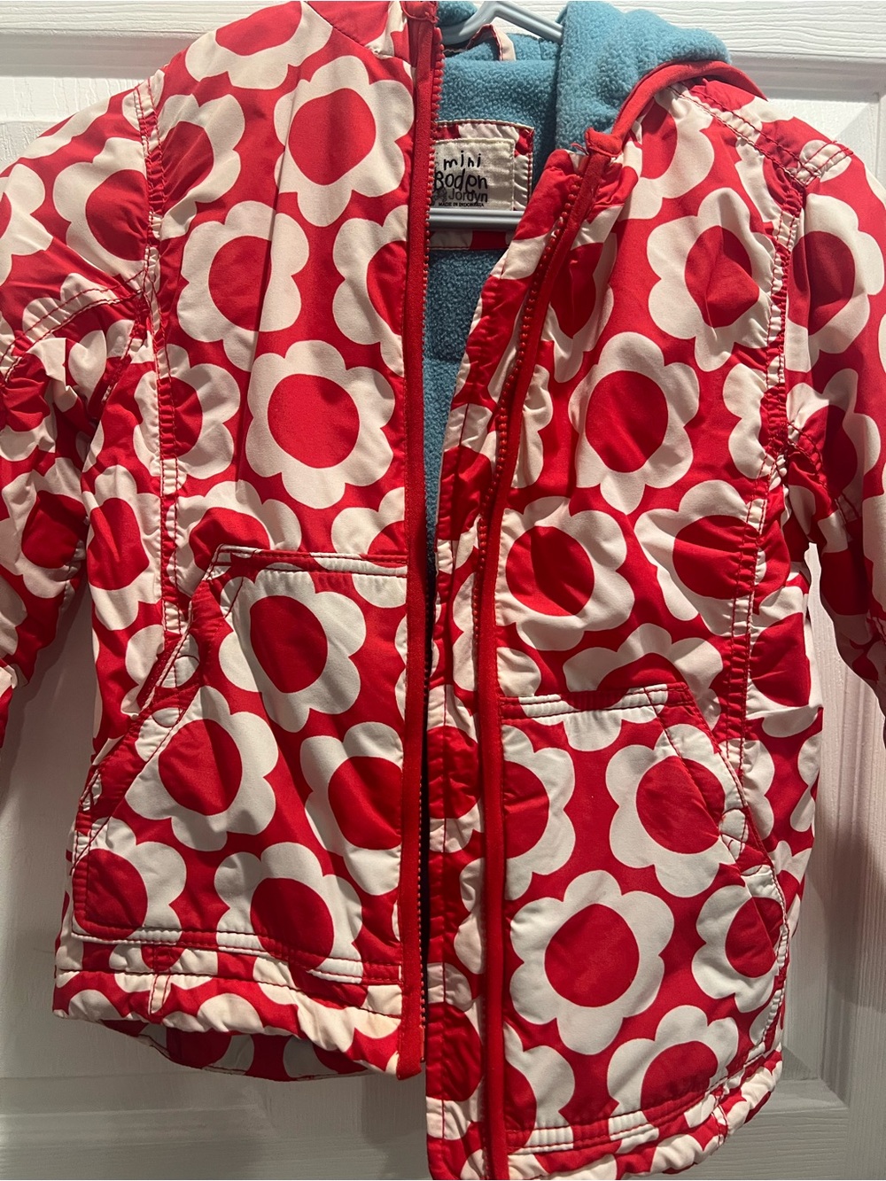 Boden Red & White Floral Hooded Puffer Jacket